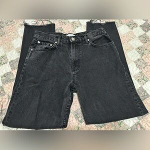 Zara Women’s Black Charcoal Straight Leg Raw Hem Baggy Premium Denim Jeans Pants